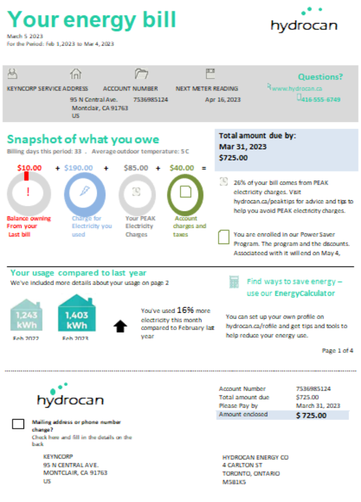 Ontario Hydrocan electricity business bill, SCR PSD template